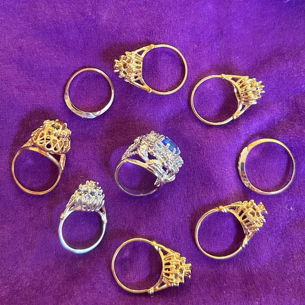LOT OF 9 DEADSTOCK VINTAGE COCKTAIL RINGS GOLD FILLED & GOLD PLATED *AS IS*